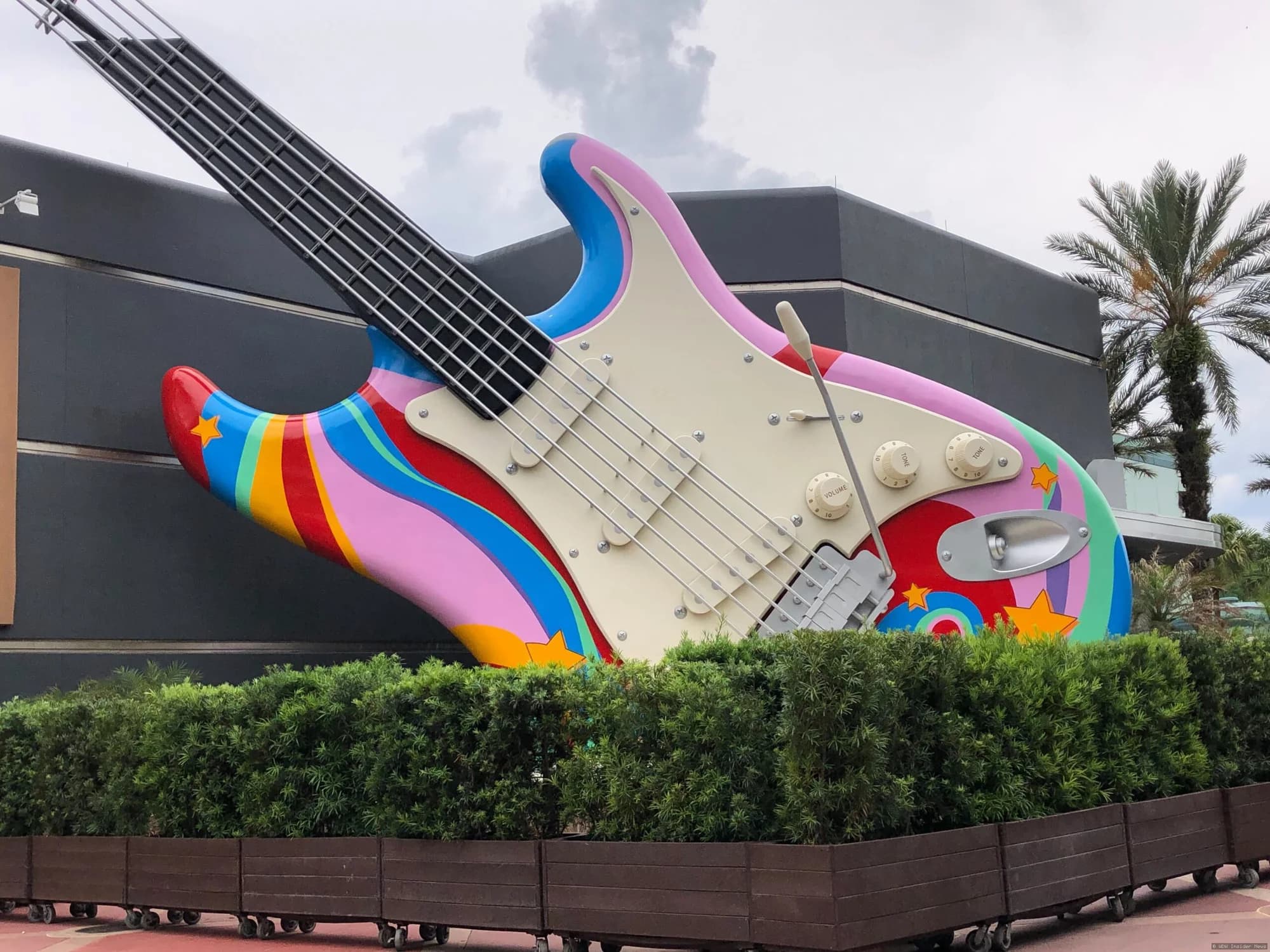 Construction walls removed from Rock n Roller Coaster Muppets attraction revealing large Electric Mayhem guitar…