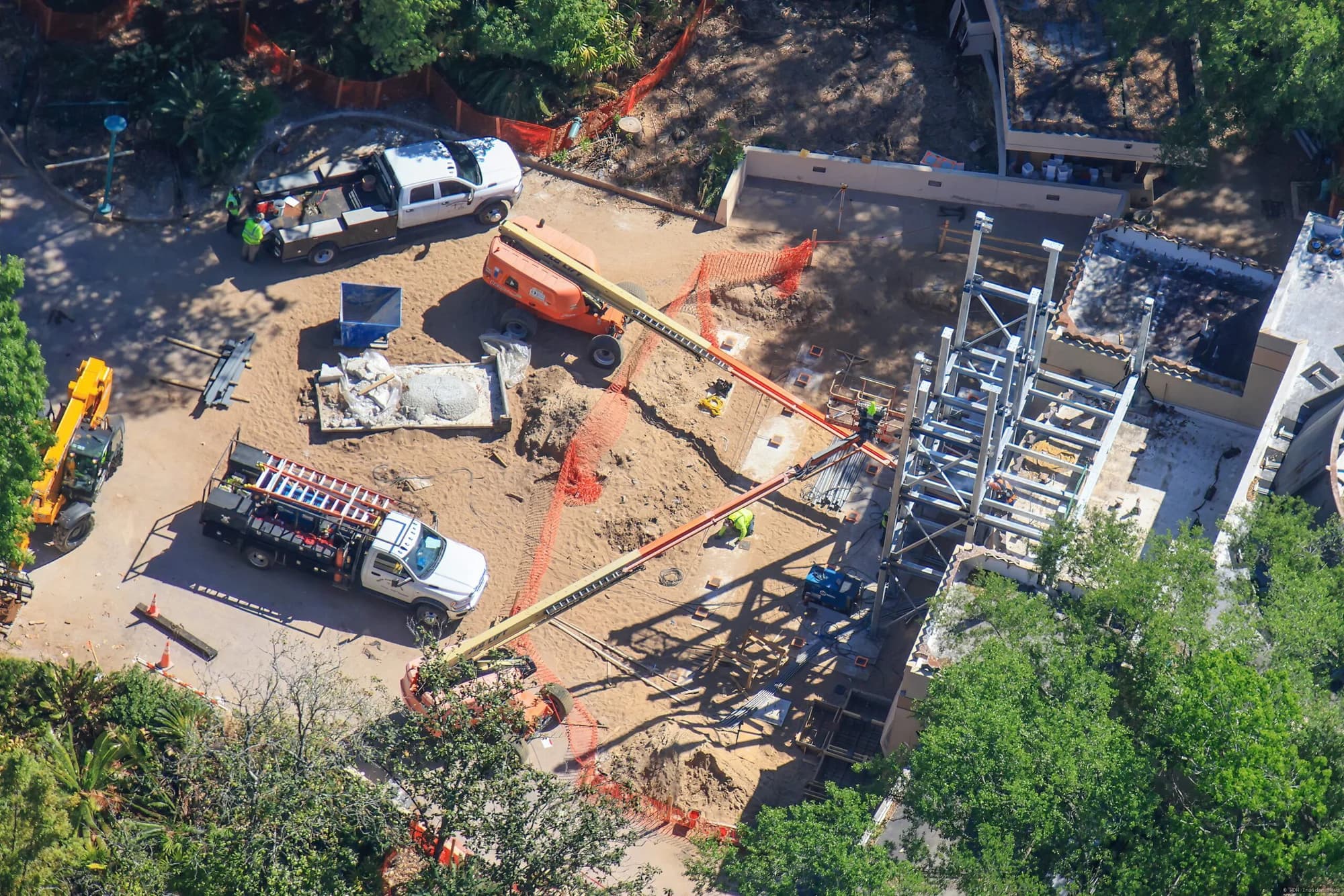 Steel framework of a Maya temple structure under construction at Disney's Animal Kingdom theme park