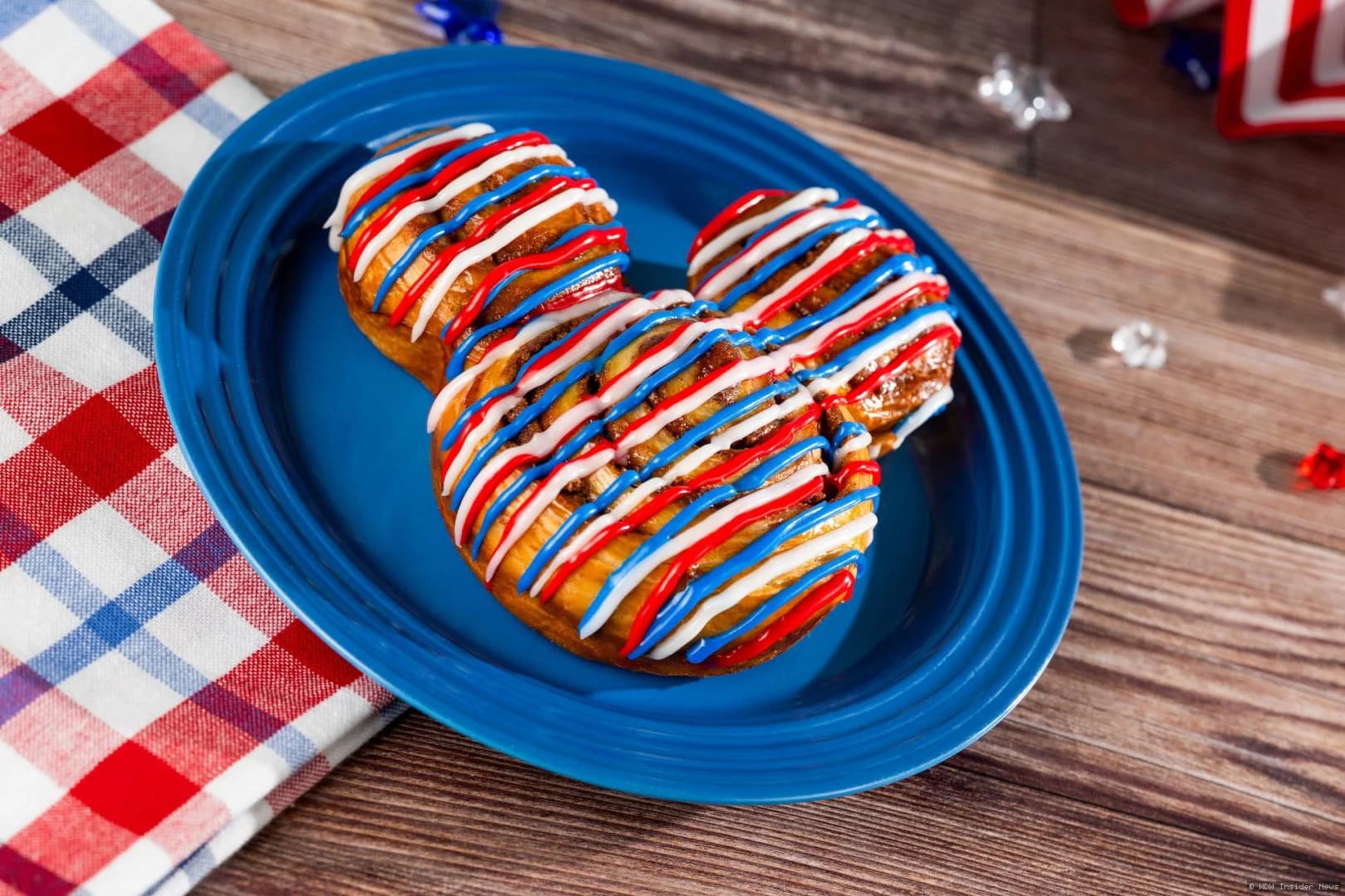 Patriotic red, white and blue desserts and treats displayed at Walt Disney World for Independence Day celebration