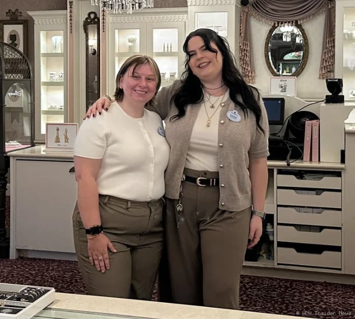 Cast members in casual modern clothing working at Uptown Jewelers shop in Magic Kingdom's Pandora land