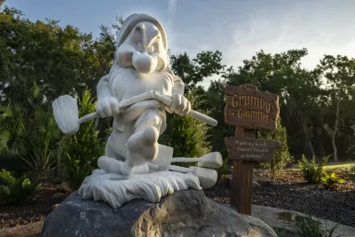 Grumpy statue at Magnolia Golf Course Disney marks challenging new hole section